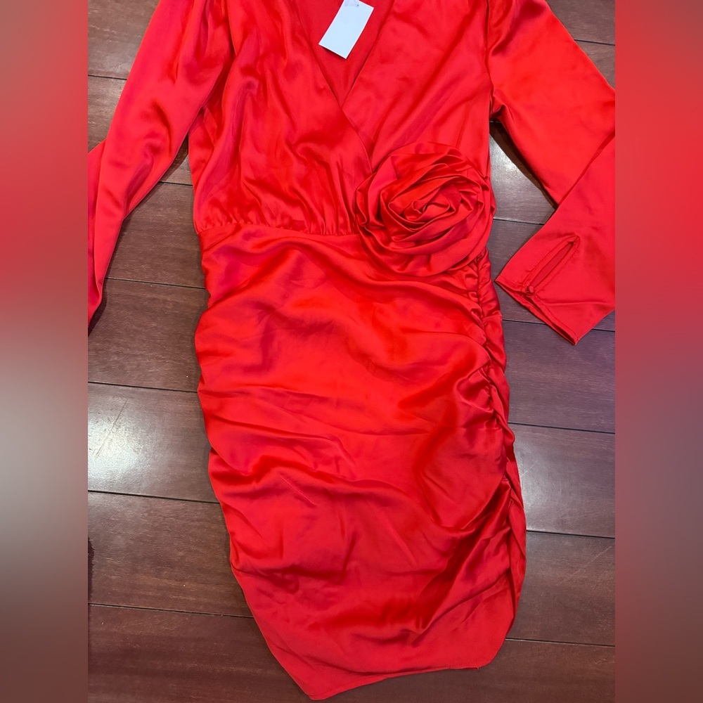 Women's Long Sleeve Rosette Mini Dress - Future Collective Red 4 - Picture 7 of 8